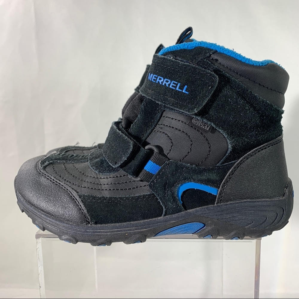 Merrell Select Grip Youth Size 4 Snow Boots Waterproof Strap Black Blue